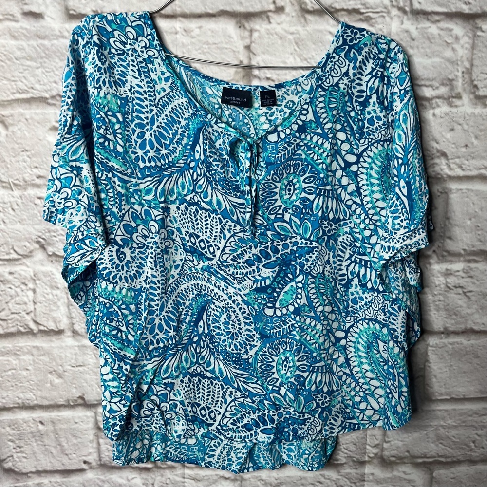 Westbound Top Blue White Womens Petite Size Large